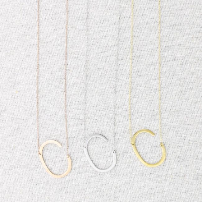 BIG INITIAL LETTER C STEEL NECKLACE