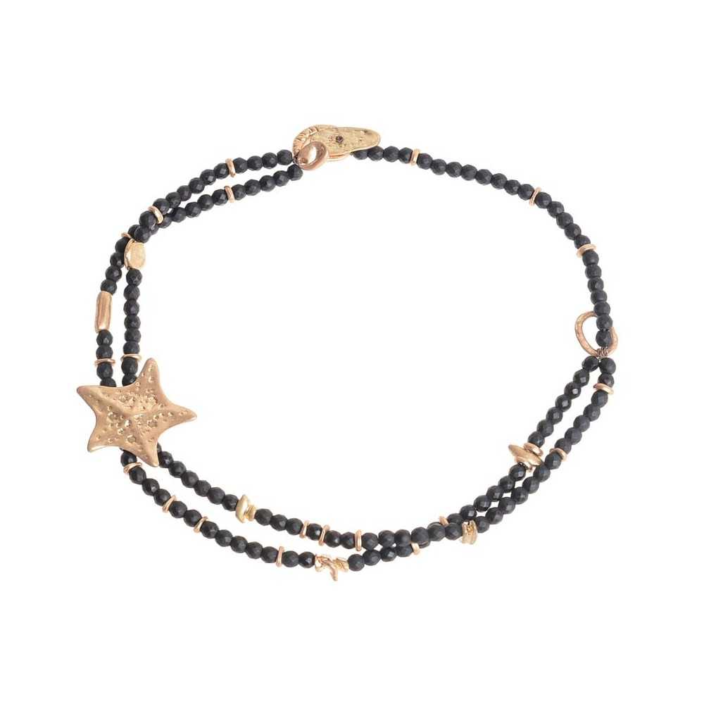 METAL STARFISH DOUBLE FACETED BEADS SHORT NECKLACE