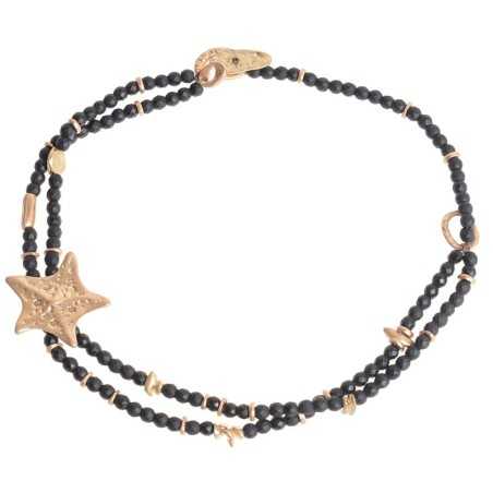 METAL STARFISH DOUBLE FACETED BEADS SHORT NECKLACE