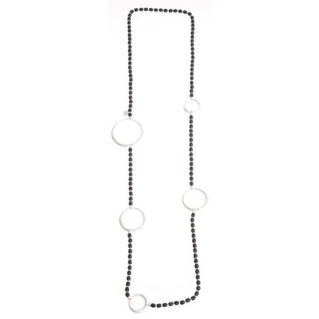 LONG NECKLACE 100CM FACETED CRYSTALS WITH FIVE METAL RINGS