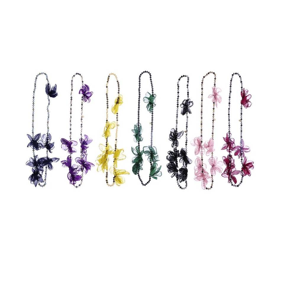 LONG NECKLACE 100CM*8MM FACETED CRYSTALS FLOWERS