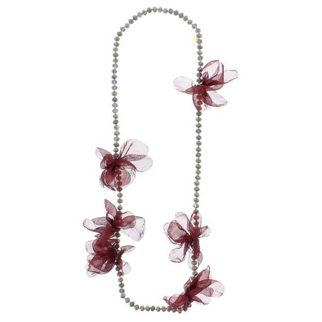 LONG NECKLACE 100CM*8MM FACETED CRYSTALS FLOWERS