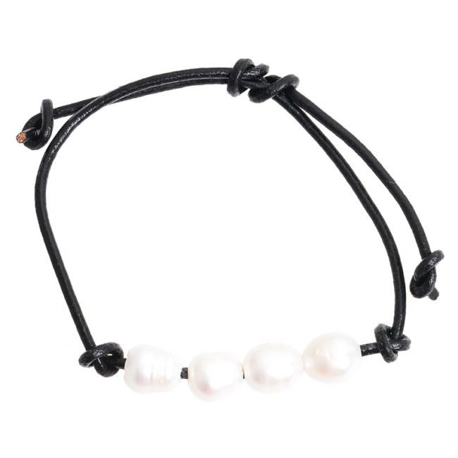 PULSERA  MACRAMÉ CUERO PERLAS CULTIVADAS