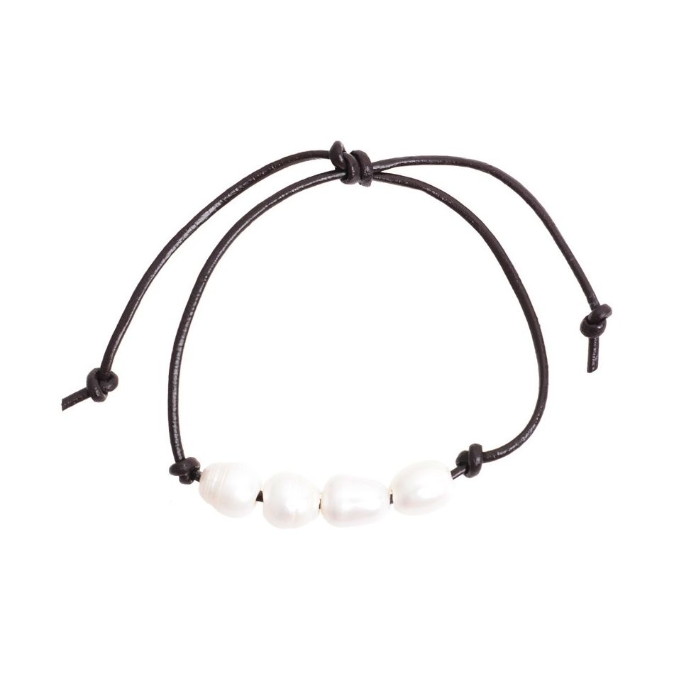 MACRAMÉ LEATHER BRACELET WITH CULTURED PEARLS