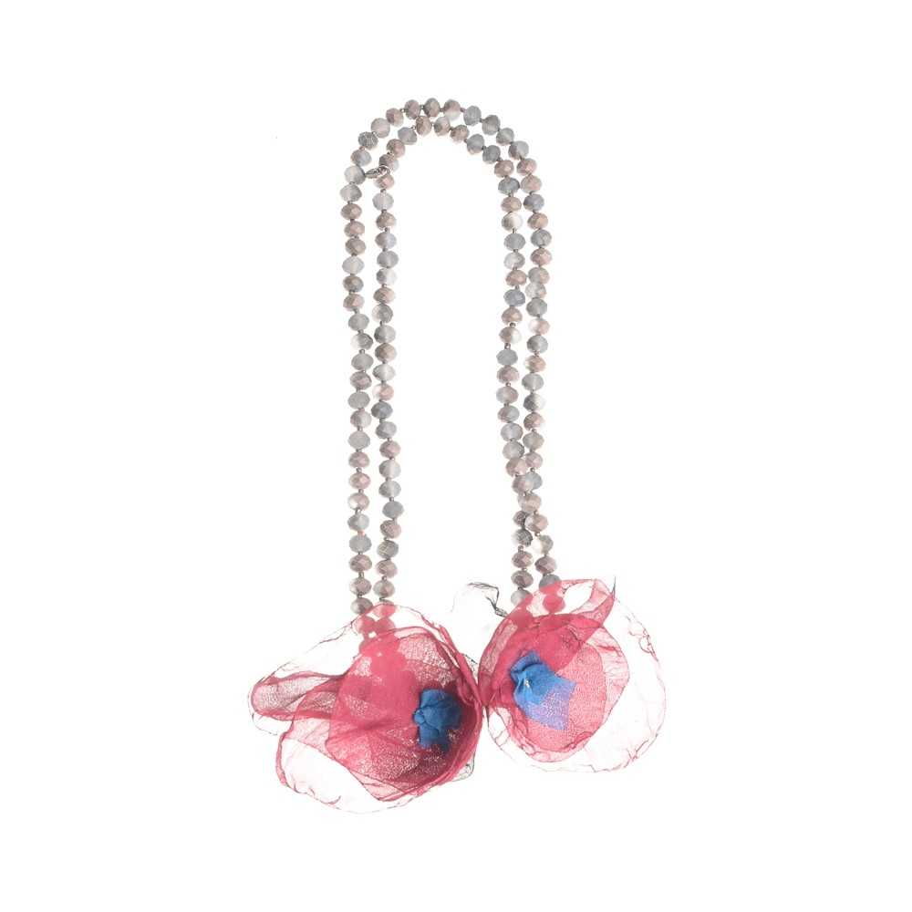 LONG NECKLACE 100CM FACETED CRYSTALS FLOWERS