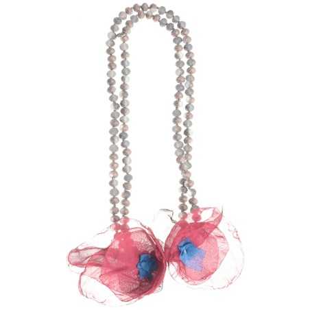 LONG NECKLACE 100CM FACETED CRYSTALS FLOWERS