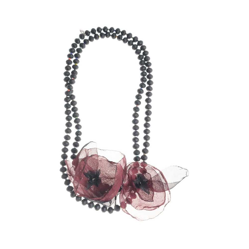 LONG NECKLACE 100CM FACETED CRYSTALS FLOWERS