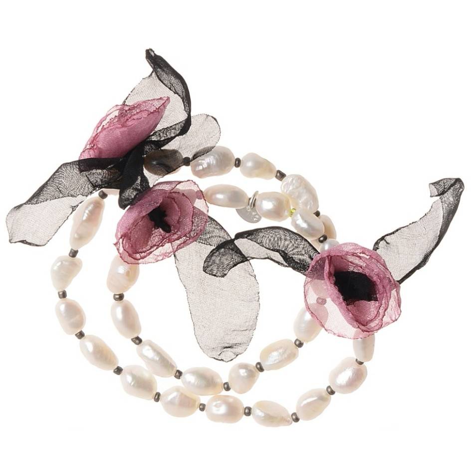 PULSERA DOBLE PERLAS CULTIVADAS FLORES