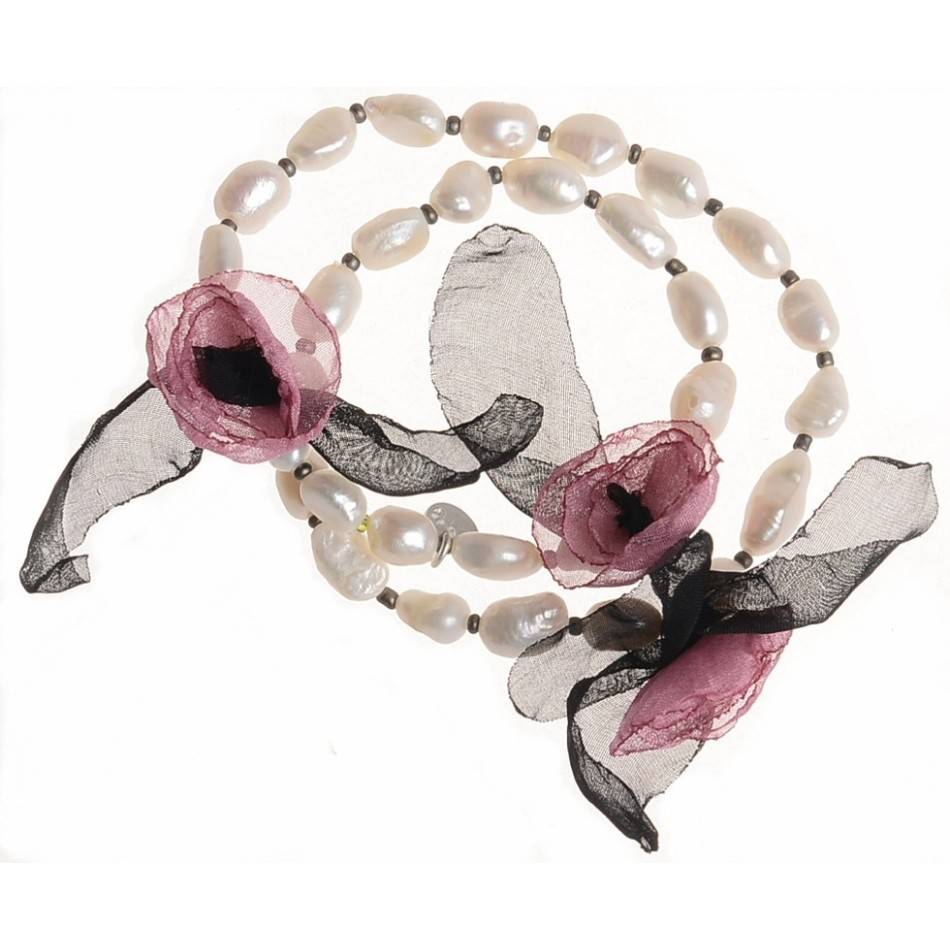 DOUBLE CULTIVATED PEARLS FLOWER BRACELET
