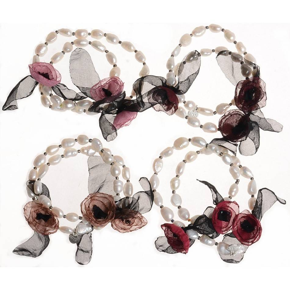 PULSERA DOBLE PERLAS CULTIVADAS FLORES