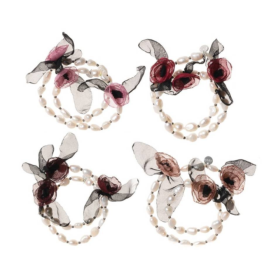 PULSERA DOBLE PERLAS CULTIVADAS FLORES