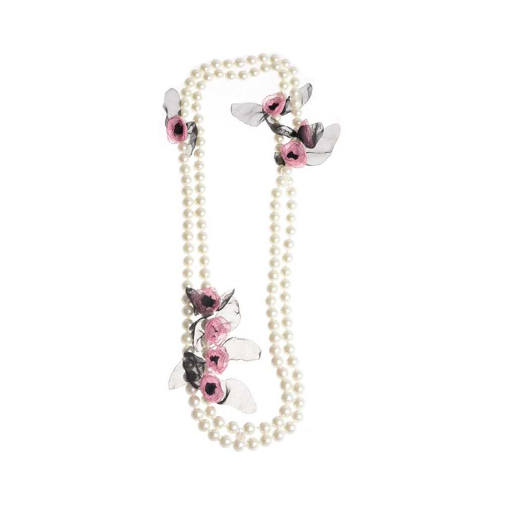 LONG NECKLACE 150CM IMITATION PEARL BALLS FLOWERS