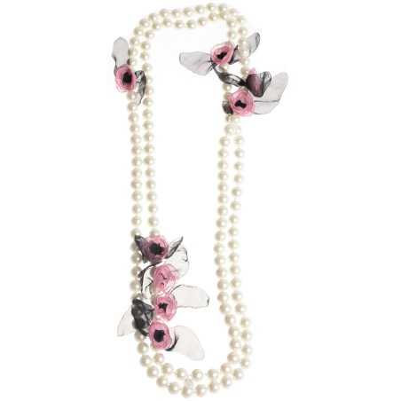 LONG NECKLACE 150CM IMITATION PEARL BALLS FLOWERS