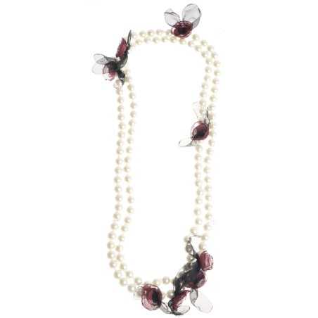 LONG NECKLACE 150CM IMITATION PEARL BALLS FLOWERS