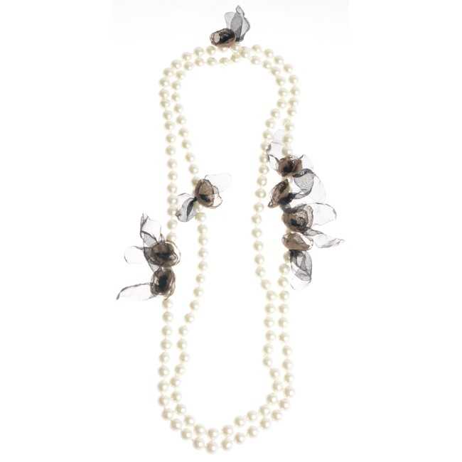 LONG NECKLACE 150CM IMITATION PEARL BALLS FLOWERS