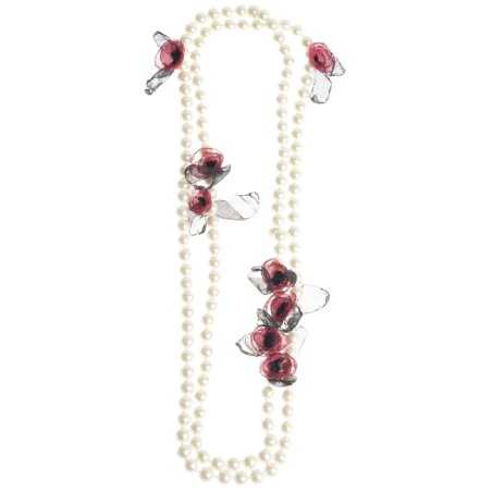 LONG NECKLACE 150CM IMITATION PEARL BALLS FLOWERS