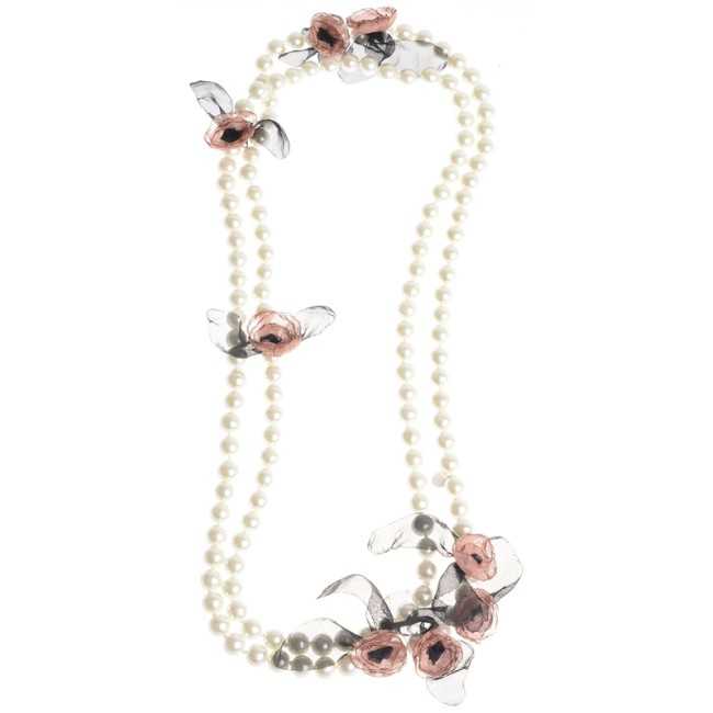 LONG NECKLACE 150CM IMITATION PEARL BALLS FLOWERS