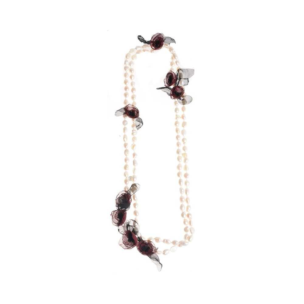 LONG NECKLACE 150CM CULTURED PEARLS FLOWERS