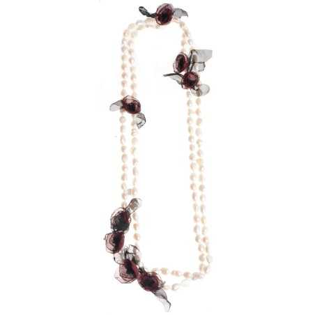 LONG NECKLACE 150CM CULTURED PEARLS FLOWERS