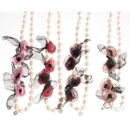 LONG NECKLACE 150CM CULTURED PEARLS FLOWERS