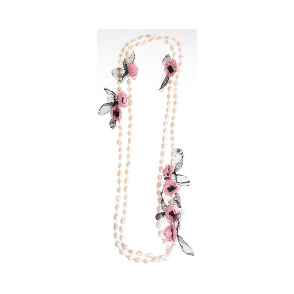 LONG NECKLACE 150CM CULTURED PEARLS FLOWERS