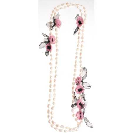 LONG NECKLACE 150CM CULTURED PEARLS FLOWERS