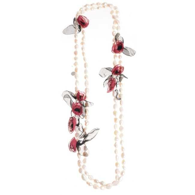 LONG NECKLACE 150CM CULTURED PEARLS FLOWERS