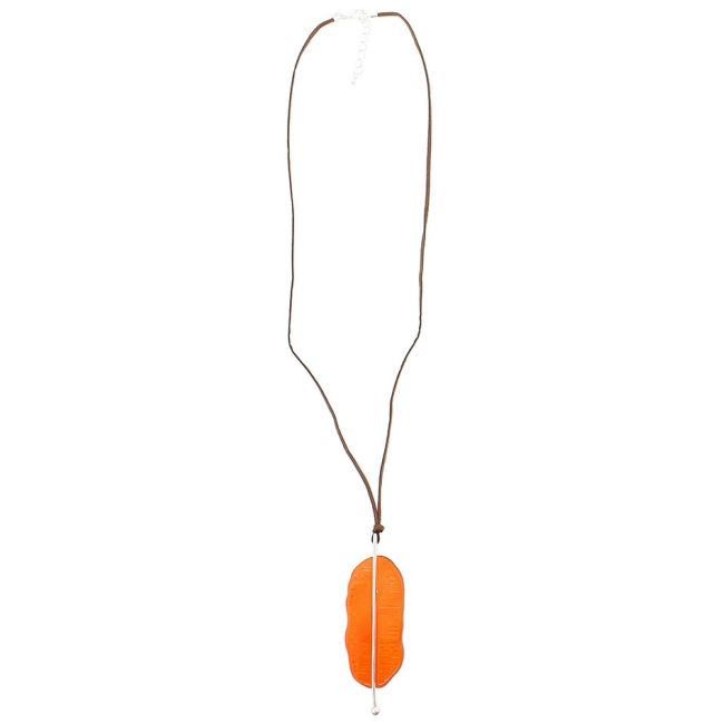 LONG RESIN PENDANT NECKLACE WITH METAL STRIP