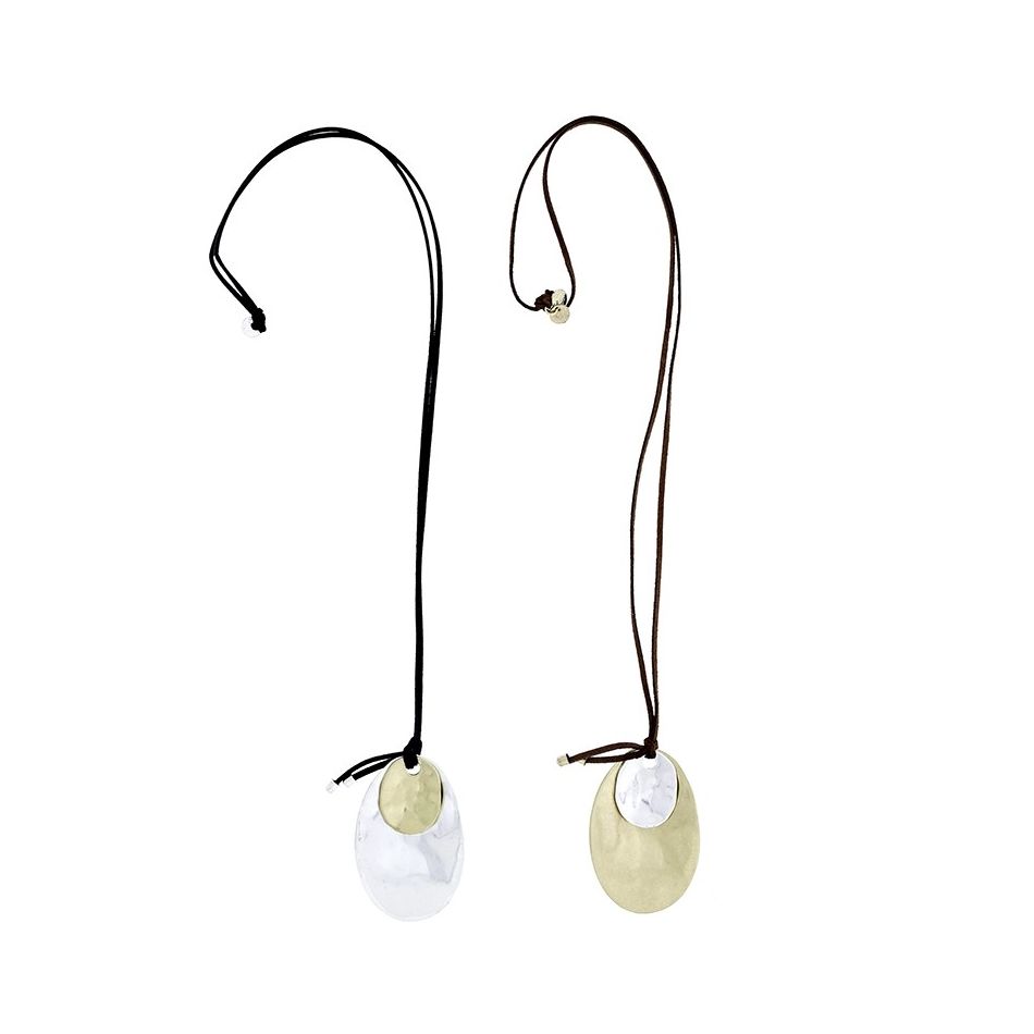 LONG BICOLOR METAL PENDANT NECKLACE