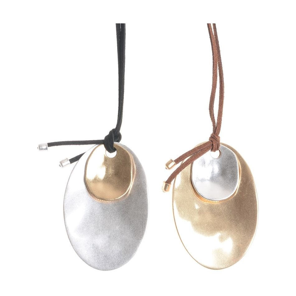 LONG BICOLOR METAL PENDANT NECKLACE