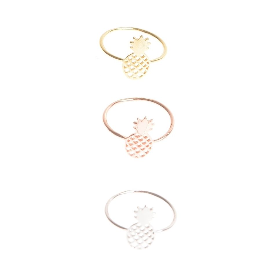ANILLO ACERO PIÑA BAÑADO ORO 3 MILS