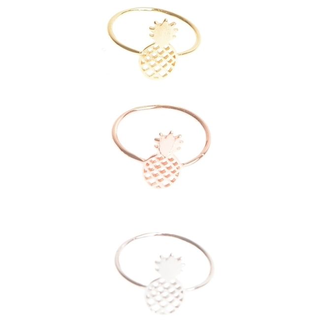 ANILLO ACERO PIÑA BAÑADO ORO 3 MILS