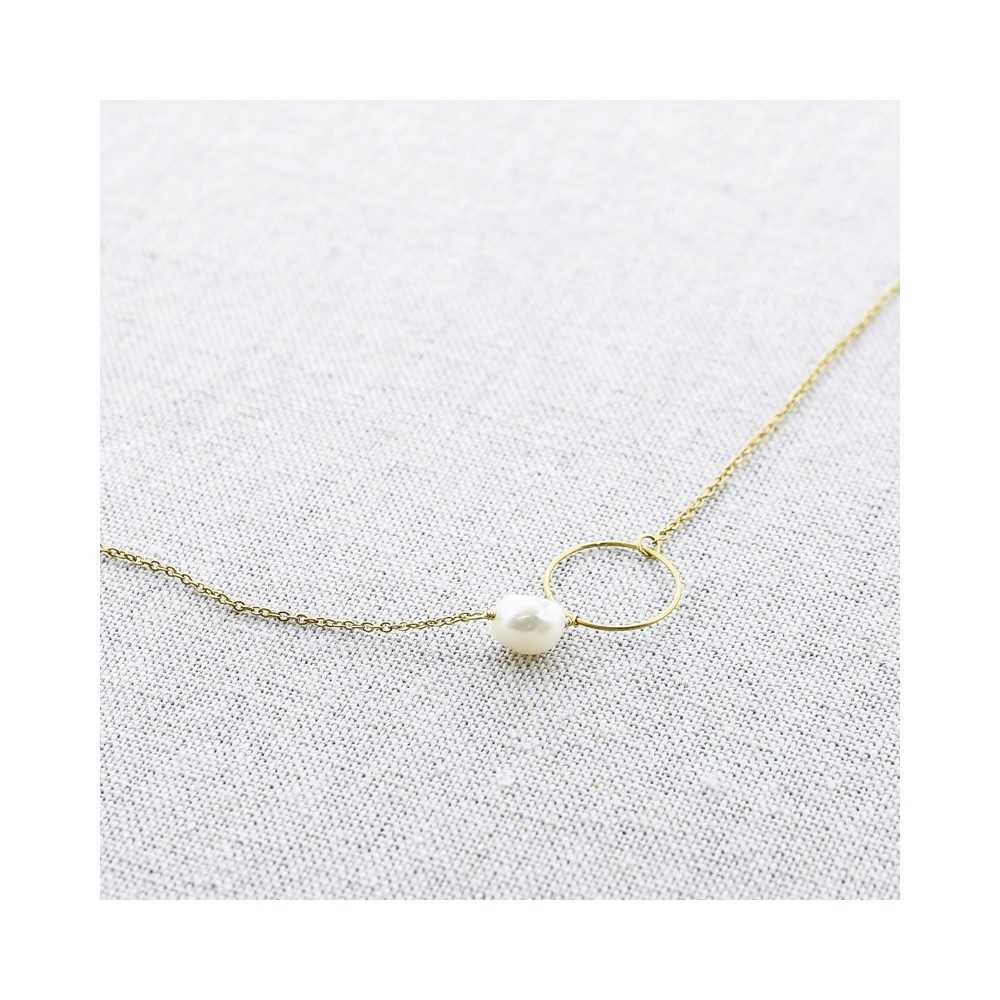 CULTIVATED PEARL RING STEEL SHORT NECKLACE