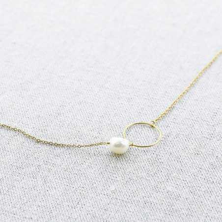 CULTIVATED PEARL RING STEEL SHORT NECKLACE