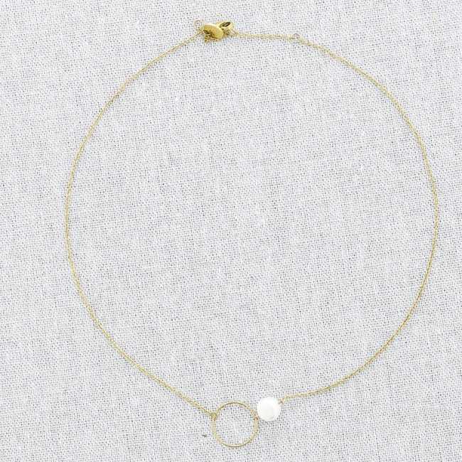 CULTIVATED PEARL RING STEEL SHORT NECKLACE