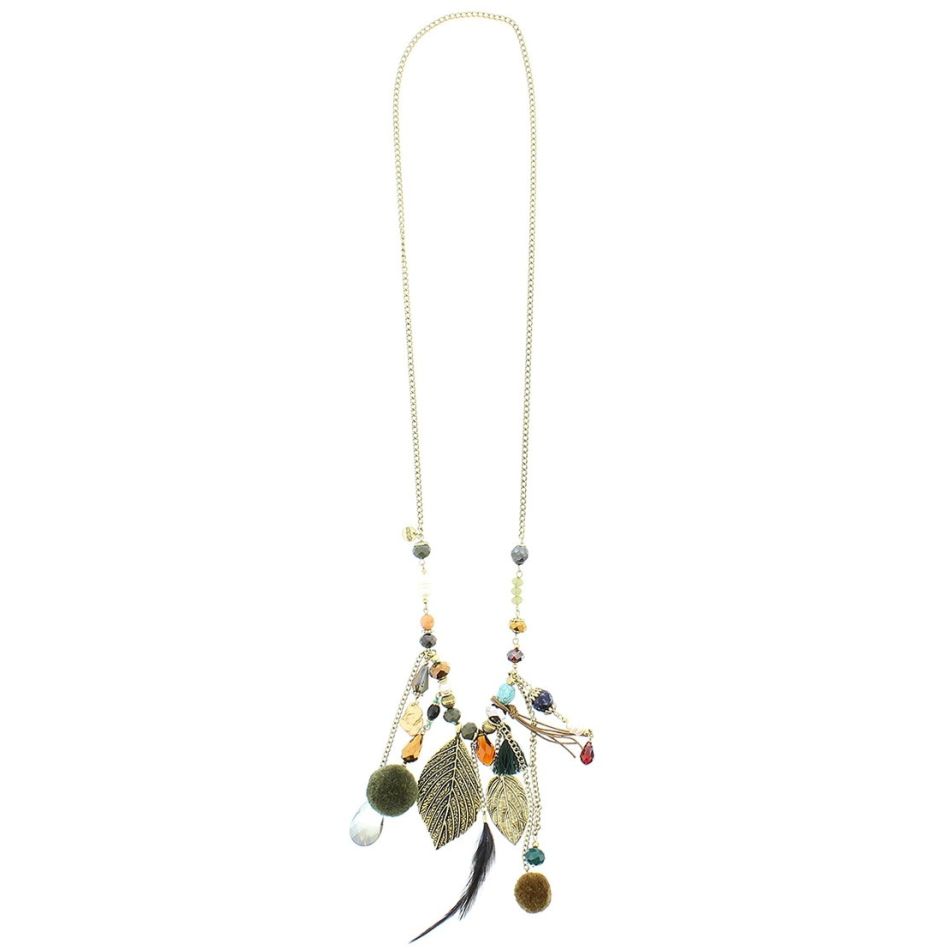 COLLAR LARGO COLG. CUENTAS POMPONES