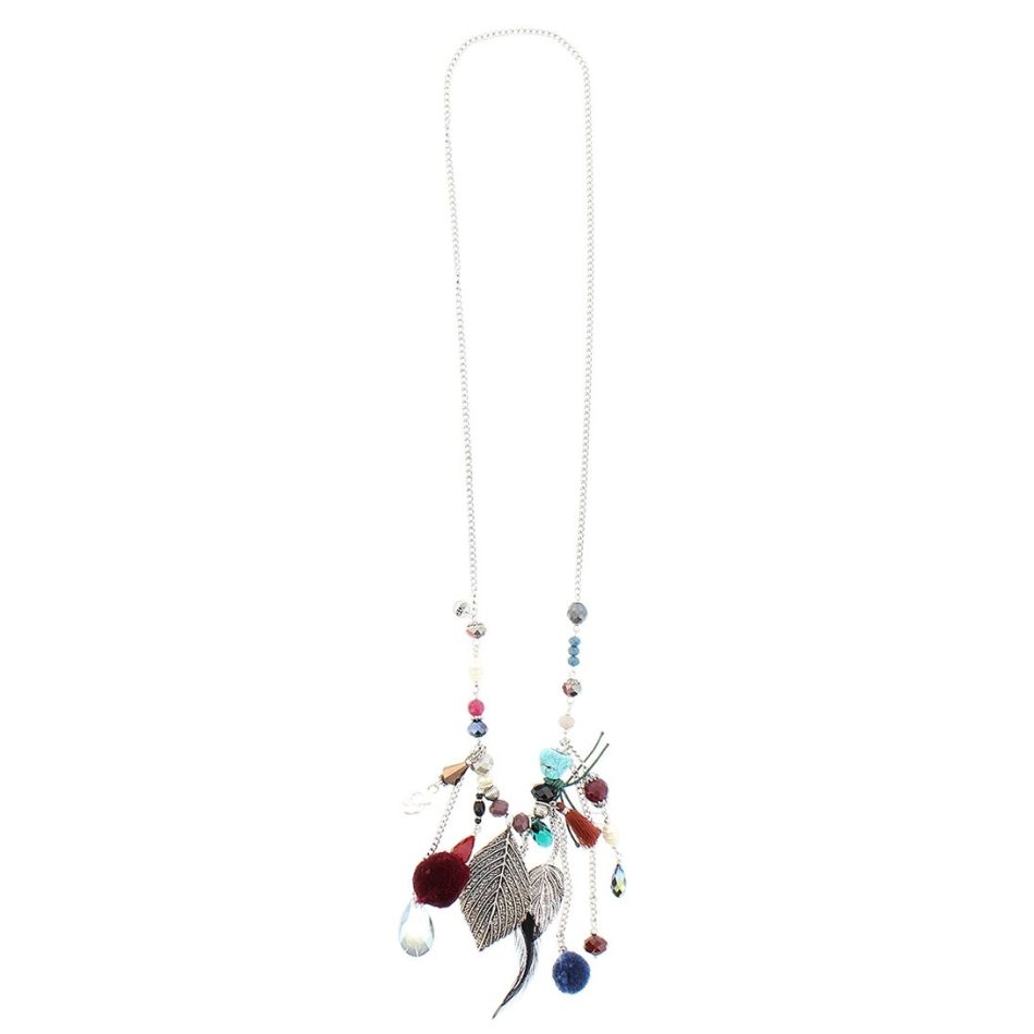 COLLAR LARGO COLG. CUENTAS POMPONES