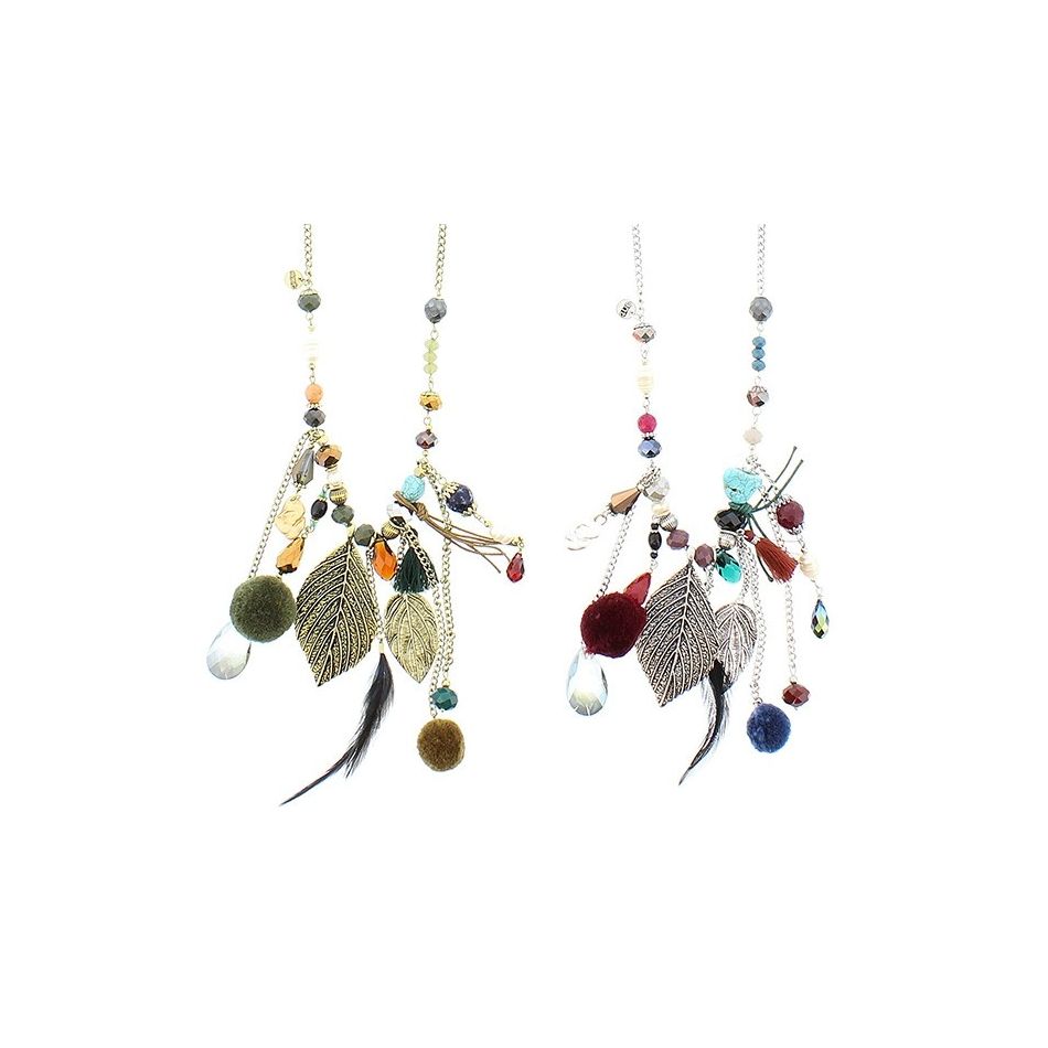 COLLAR LARGO COLG. CUENTAS POMPONES