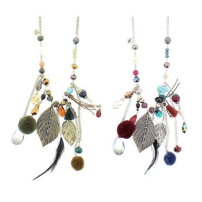 LONG PENDANT NECKLACE POMPOM BEADS