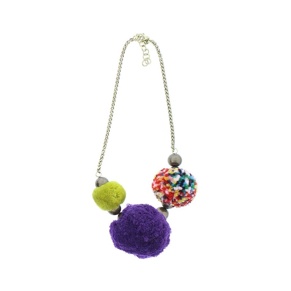 THREE POMPOMS SHORT NECKLACE