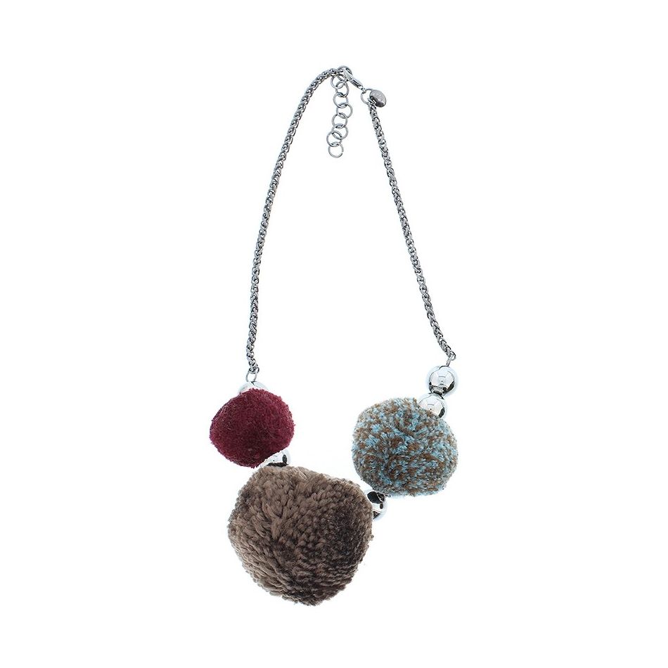 THREE POMPOMS SHORT NECKLACE