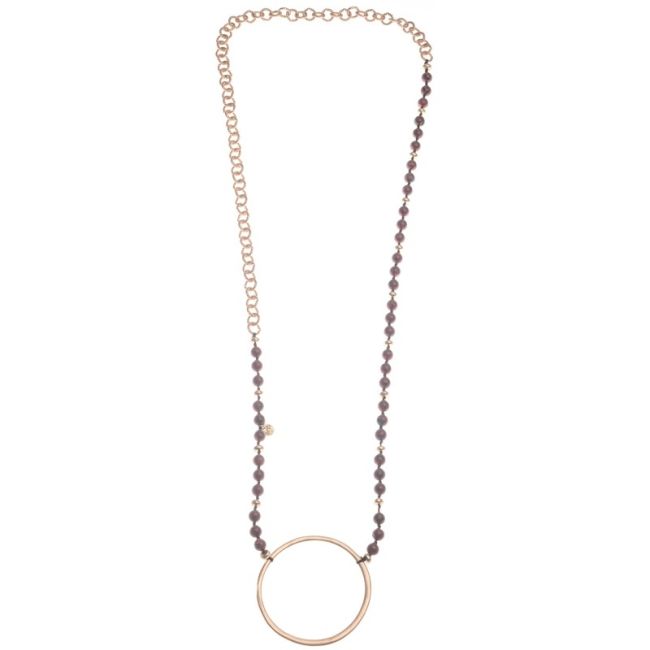 COLLAR LARGO CADENA PIEDRA CUENTAS ANILLA METAL