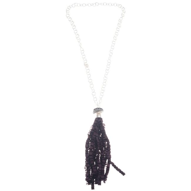 CURLY SATIN RIBBON FRINGE PENDANT LONG NECKLACE