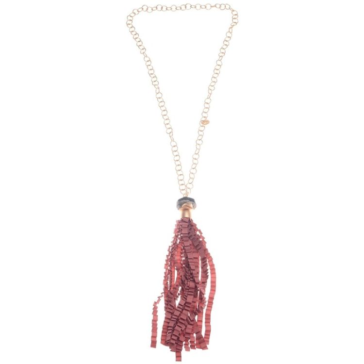 CURLY SATIN RIBBON FRINGE PENDANT LONG NECKLACE