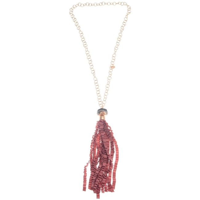 CURLY SATIN RIBBON FRINGE PENDANT LONG NECKLACE