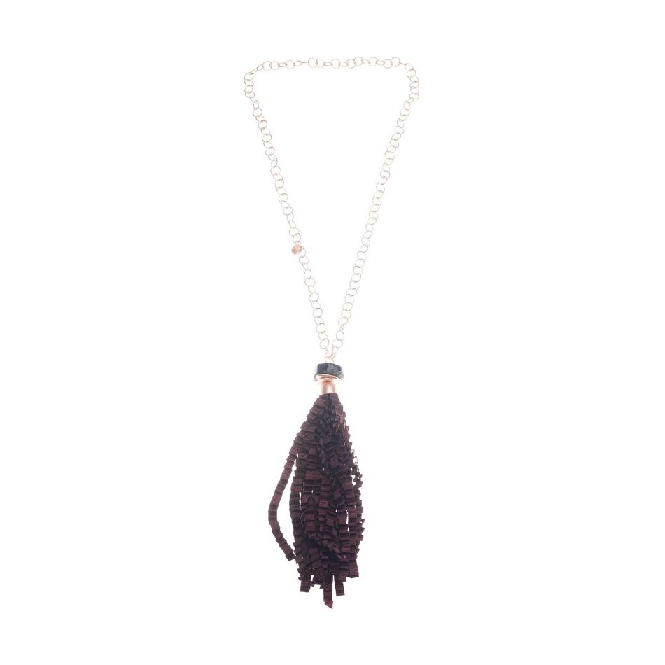 CURLY SATIN RIBBON FRINGE PENDANT LONG NECKLACE