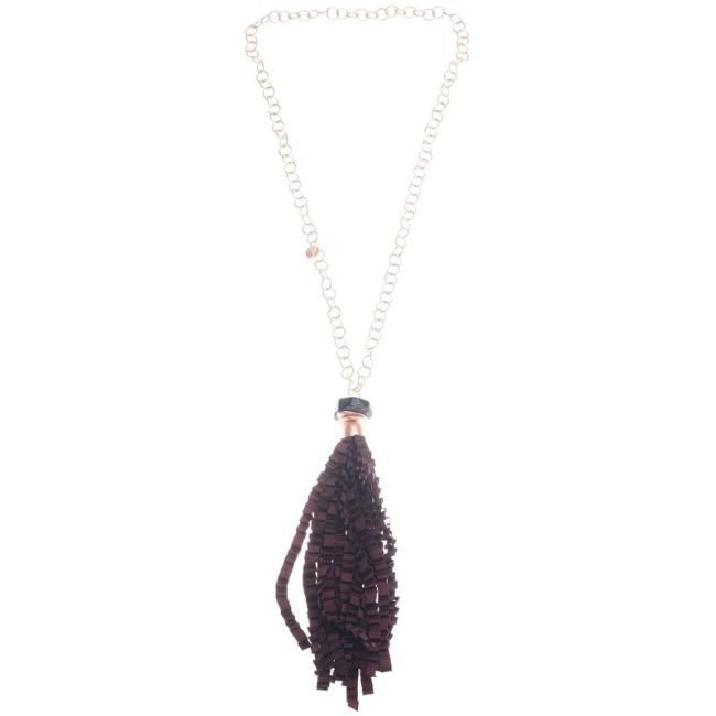 CURLY SATIN RIBBON FRINGE PENDANT LONG NECKLACE
