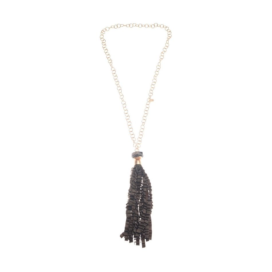 CURLY SATIN RIBBON FRINGE PENDANT LONG NECKLACE