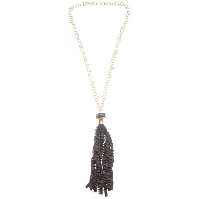 CURLY SATIN RIBBON FRINGE PENDANT LONG NECKLACE