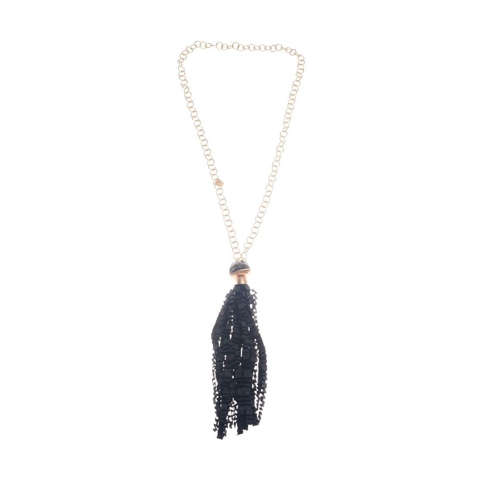 CURLY SATIN RIBBON FRINGE PENDANT LONG NECKLACE